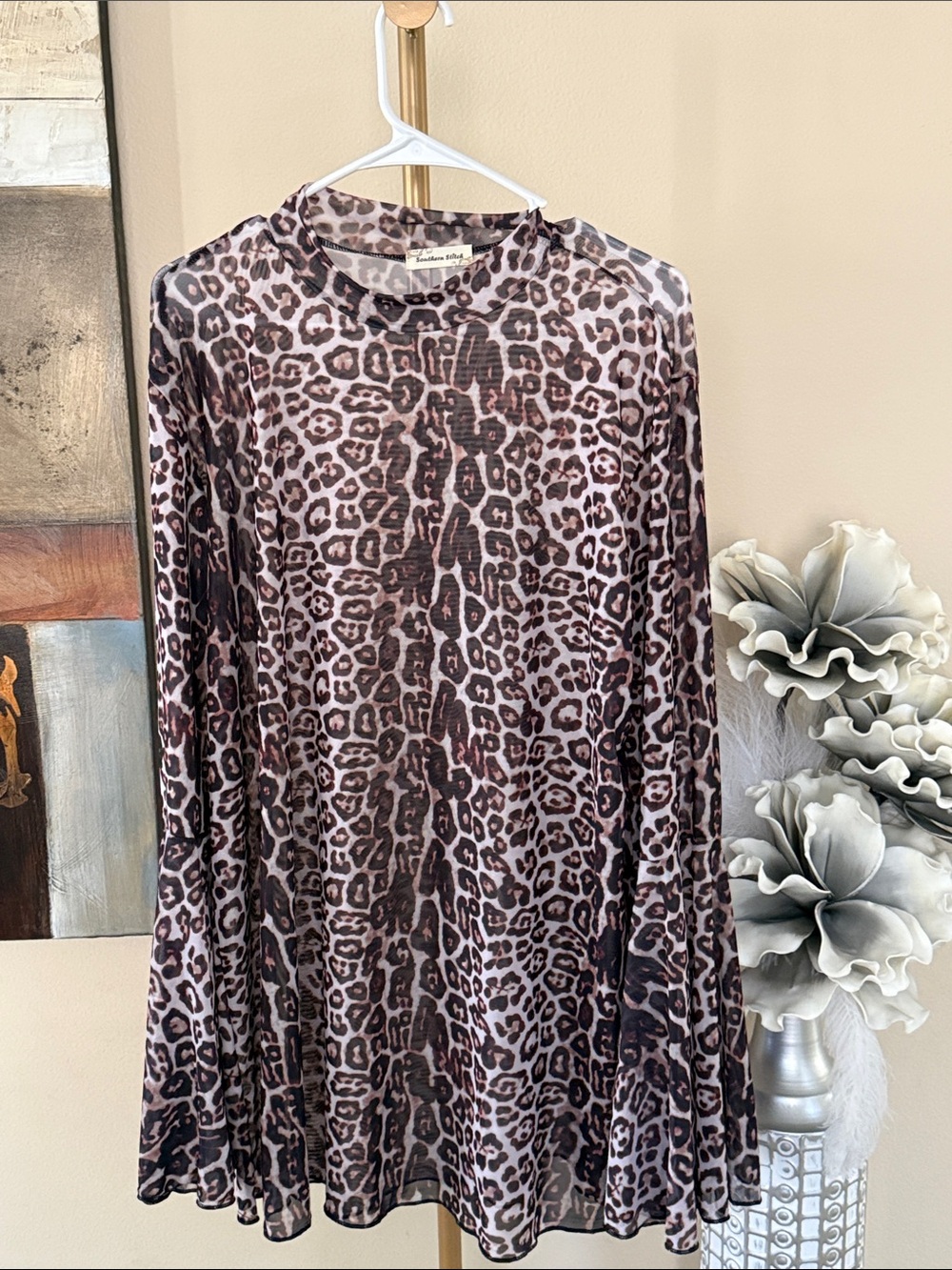 Lush Pink and Brown Leopard Print Long Sleeve Top